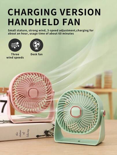 AOYI 1pc 500mAh Rechargeable Wall-Mounted/Desktop 3-Speed Adjustable Minimalist Desk Fan With Charging Cable