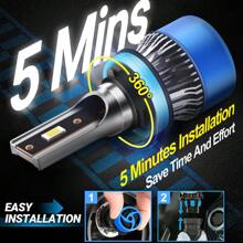 2pcs New Upgraded LED 9005/HB3 9006/HB4 H1 H4 H7 H11 H13 9007 9004 9012 50000LM 180W High Low Beam Car Bulbs 6000K Cooling White Easy To Install 3570 CPS Chip 800% High Brightness