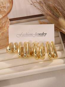 2/10/20pcs Fashionable & Elegant New Asymmetrical Shape Earrings Set, Lightweight CCB Material, C-Shape And Teardrop Designs, Fulfill All Daily Outfit Needs For Women