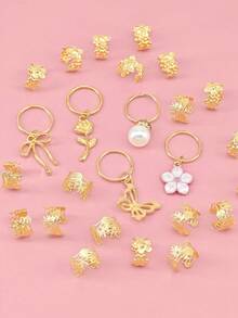 25 Presilhas de Cabelo Trançadas em Liga Metálica com Formato de Margarida, Estilo Punk Hip Hop Y2K, Acessórios de Cabelo para Festas e Uso Diário, Presentes de Verão, Material Escolar e Acessórios para Cabelo. - Ouro - Ver 6