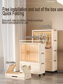 Foldable Transparent 2-Door Children Wardrobe With Drawers, Storage Cabinet Organizer Rack, No Assembly Required