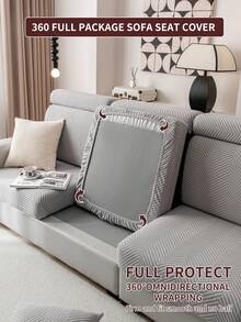 1pc Stretch Sofa Cover, Non-Slip Full Coverage Sofa Seat Cover, Suitable For All Seasons, Fabric Thickened Sofa Slipcover, Machine Washable, Dust-Proof, Pet-Friendly, Decorative Sofa Protector, Adjustable For Corner Sofa, Bedroom, Office, Living Room, L-Shaped Sofa And 1/2/3/4 Seater - Light Grey - View 10