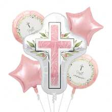 5 balões de folha em forma de cruz, adequados para batizado, decoração religiosa e suprimentos para festas temáticas