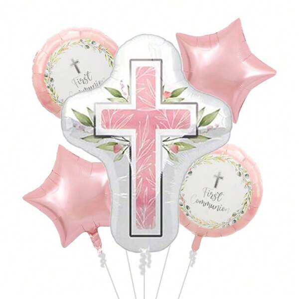 5 balões de folha em forma de cruz, adequados para batizado, decoração religiosa e suprimentos para festas temáticas