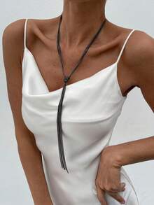 1pc Elegant Metal Chain Knotted Tassel Necklace, Luxury Fashion Necklace For Women, Suitable For Wedding, Party, Street Wear - Necklace - View 6