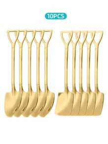 5/10/20pcs Stainless Steel Silver/Golden Finish Spoons Set, Shovel-Shaped Spoons For Digging Watermelon/Tea/Dessert/Cake/Stirring/Fruit/Ice Cream, Kitchen Tableware Set, Cutlery Set, Perfect For Home, Kitchen, Bar, Restaurant, Wedding, Birthdays, New Year, Halloween, Christmas, Easter, Valentine's Day, Thanksgiving Celebrations, And Other Festive Parties, Christmas Gift, Gift Givings-Party , Dishwasher Safe