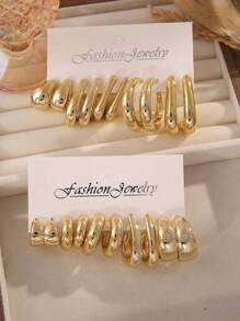 2/10/20pcs Fashionable & Elegant New Asymmetrical Shape Earrings Set, Lightweight CCB Material, C-Shape And Teardrop Designs, Fulfill All Daily Outfit Needs For Women