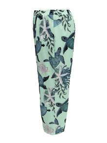 Plus Women's Elastic Waist Printed Straight Leg Pants With Pockets - Light Green - View 3