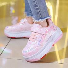 Mini 4-Wheel Shoes With Butterfly Decal On Upper, TPR Detachable Wheels On Sole, Quick For Sliding And Walking, All-Season Roller Shoes