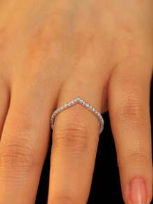 1 chiếc nhẫn bạc S925 hình chữ V đính đá Cubic Zirconia, trang sức sáng bóng, món quà lý tưởng cho phái nữ nhân ngày Valentine. - Bạc - Xem 6