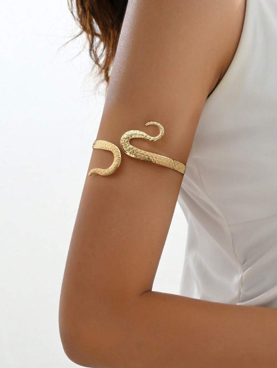 1 peça de braçadeira feminina personalizada estilo europeu e americano com cabeça de cobra, pulseira de metal ajustável e exagerada, aberta e envolta em cobra