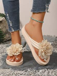 Sandali platform con design a fiori per ragazze adolescenti, ciabatte da spiaggia antiscivolo con stampa, stile di moda vacanziero