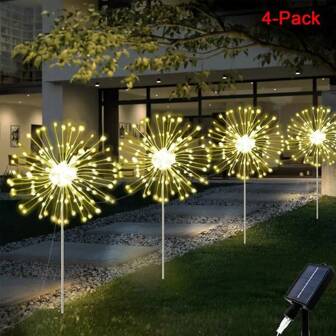 4 包 AMILL 太阳能烟花灯，240/320 LED，8 种照明模式，防水，按钮控制，半嵌入式安装，不可拆卸，≤36V，锂电池，适用于花园、庭院、人行道、草坪装饰、户外花园照明，适用于小路、庭院、露台