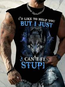 Plus Size Men Animal Print Tank Top, Casual Sports T-Shirt, Suitable For Outdoor, Street Wear