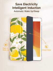 Lemon Flower Double-Sided Print Protective Case Compatible With IPad Air 4/5th Gen 2022, IPad 10th Gen, Galaxy Tab A8 10.5", Tab, With Pencil Slot, Anti-Drop, Auto Sleep/Wake