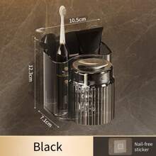 1PC Wall Mounted Toothbrush And Mouthwash Cup Holder, Brown Black White Clear Plastic Toothbrush Holder, No Drilling Bathroom Organizer Rack For Toothpaste And Brush Storage Home Bathroom Decor Fall Decor Back To School