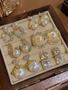 6pcs/Set Premium Elegant Versatile Stud Earrings, Suitable For Women's Everyday & Holiday Wear (No Box) - Six-piece Set a - View 1