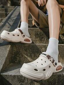 Men's Solid Color Hollow Out Casual Sandals, Versatile Beach / Slide Slippers, Summer Fashion Essential - Rice Dumplings - View 7