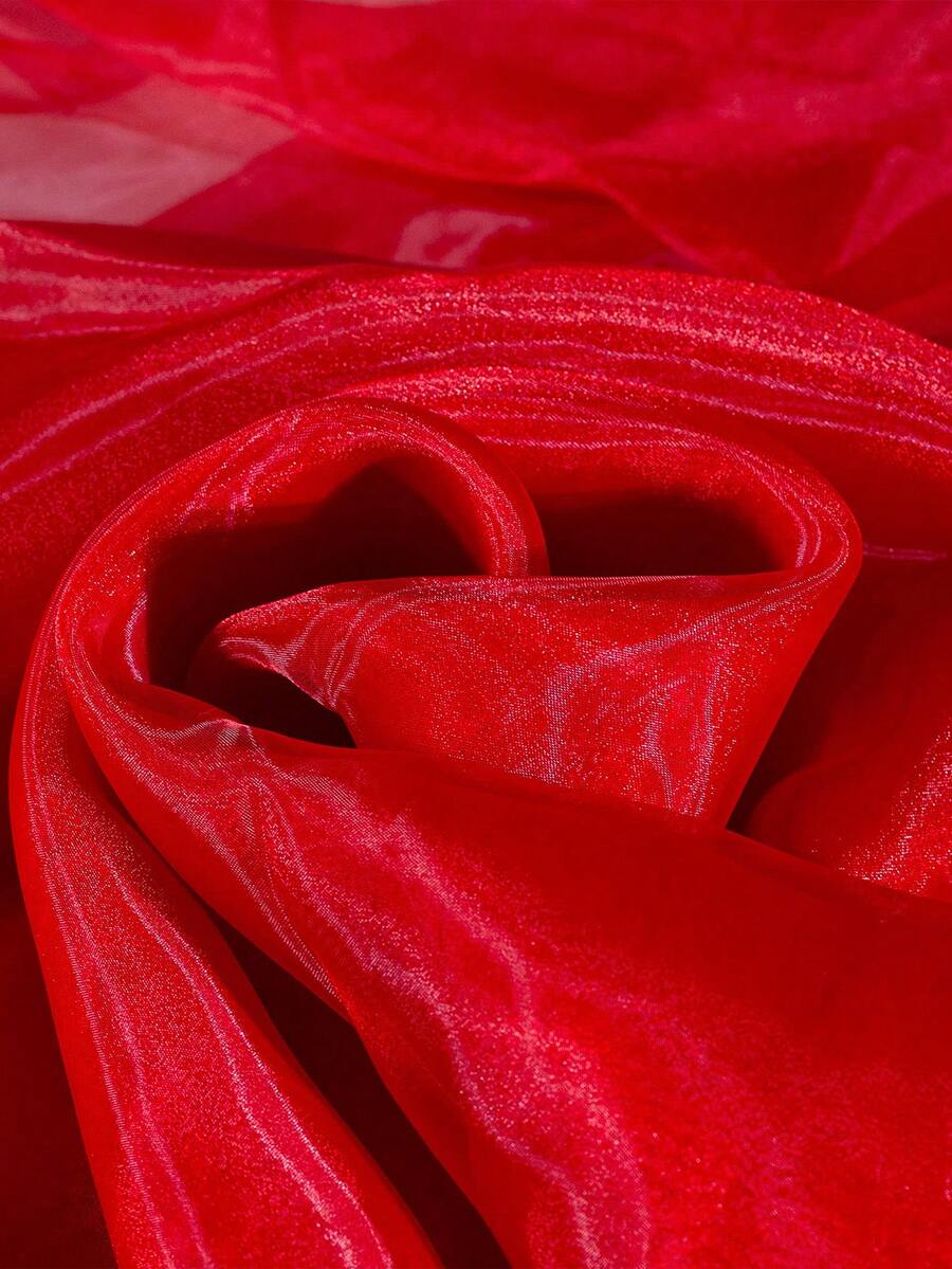 1 pieza de Tela de gasa transparente roja, gasa brillante y sedosa transparente, para manualidades de vestidos de novia, decoración nupcial - Rojo - Ver 1
