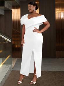 Sexy Women V-Neck Front Slit Cocktail Dress, For Birthday, Wedding Guest, Graduation, Dinner, Homecoming New Year Eve,