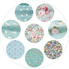 Set de 8 telas con estampado de flores verdes para costura DIY, vestidos, collages, costura a mano y patchwork