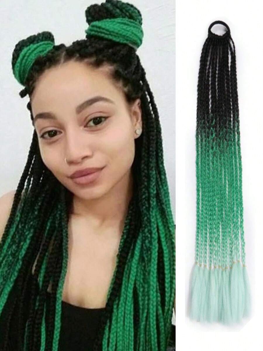 2-Pack Handwoven Colored Ponytail Wig 24-Inch Rubber Band Colored Braid Hair Extensions Ladies Party Role Play Holiday Dress Stage Show Accessories Three-Strand Braid Wig - SC8 - Xem 1