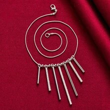 925 纯银镀金蛇链光滑串珠吊坠项链男女时尚婚礼派对饰品 - 銀色 - 查看 3