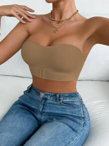 2pcs/Set Front Closure Solid Color One-Shoulder Padded Seamless Comfortable Bras For Women, Wireless Bra