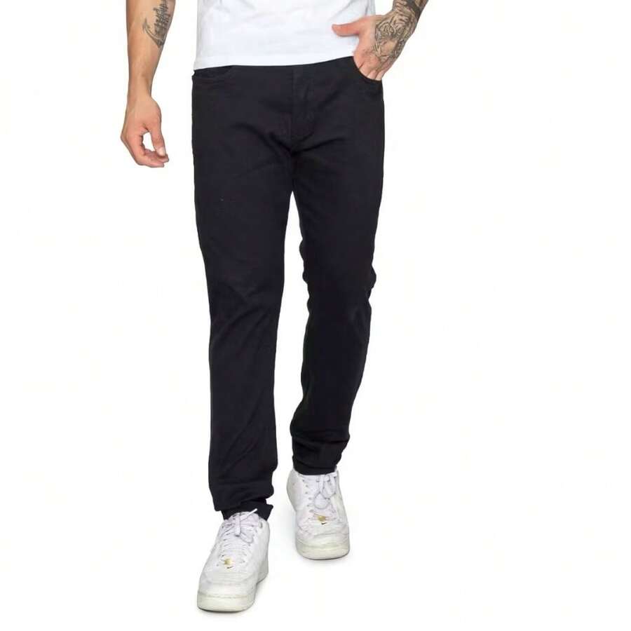 Men's Twill Pants With Elastane Lycra Various Colors Black Navy Blue Beige Caramel Lead Gray - 黑色 - 查看 1
