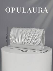 OpulAura Fashion 亮面翻蓋晚宴包 高級 PU 皮革派對手拿包 低調奢華閃亮晚宴包 禮服包 金屬感皮革女包 歐美風信封鏈條包 斜跨包 適合舞會、派對、雞尾酒會、生日派對禮服搭配，適合作為生日禮物、新娘手拿包 - 銀色 - 查看 6