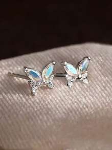 S925 Sterling Silver Cubic Zirconia Butterfly Earrings For Women, Cute And Elegant Butterfly Shaped Jewelry, Suitable For Various Occasions, Can Be Gift For Birthday, Valentine's Day, Mother's Day, Genuine Silver Accessories