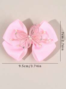 2pcs Sweet Butterfly Hair Bow Clips For Toddlers Girls ,Lace Butterfly Decor Hair Bows ,Exquisite Faux Pearls Decor Hair Pins ,Alligator Clips ,Kids Teens Hair Accessories ,Suitable Daily Life ,Vacation (Beige /Pink ) - Multicolor - View 6