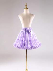 全新加厚超蓬松云朵洛丽塔衬裙，蕾丝分层迷你衬裙，棉花糖云朵风格薄纱衬裙，柔软透明面料，带领结，适用于婚礼、派对、角色扮演、舞蹈，多种颜色可选 - 多色 - 查看 4