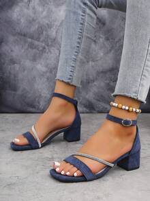 Fashionable Solid Color Fabric Ladies High Heel Sandals, Suitable For Beach, Wedding, Party, Office, Home, And Outdoor In Summer - Black, Dark Blue, Beige, Brown - Navy Blue - View 5