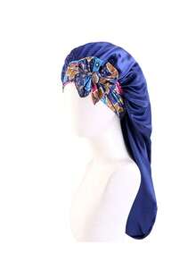 1pc Long Satin Printed Braided Hat - Sleep Silk Hair Cap With Elastic Straps, Suitable For With Curly Hair(Random Print Pattern) - A - View 7