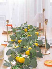 1 pieza/2 piezas Corona de vid de limón artificial realista - Una planta artificial con limones amarillos y hojas de eucalipto verdes, decoración colgante multifuncional de plástico DIY, simulación de vid de limón, decoración de otoño para el hogar, flor artificial, adecuada para jardín exterior, patio, cocina, decoración central de la mesa del comedor | Navidad, Acción de Gracias, Halloween - Multicolor - Ver 2