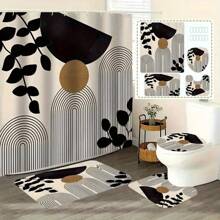 1 Stück/4 Stück Badezimmer Duschvorhang-Set für Zuhause, hergestellt aus 100% Polyesterstoff, wasserdicht & leicht zu reinigen, inklusive 12 Haken, Toilette-Sitzabdeckung, rutschfeste Badematte, waschbarer Vorhangstoff, essentielle Badezimmer-Accessoires für Studenten-/Wohnraum-Dekoration