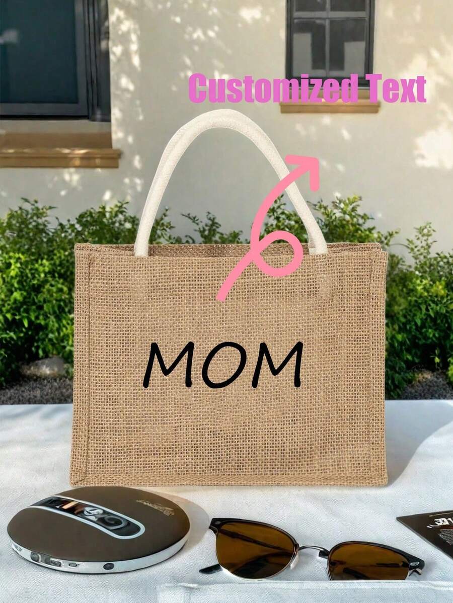 Personalized Bridesmaid Bags & Charm, Burlap Tote Bags, Bridesmaid Gift Bag, Bachelorette Party Bags, Beach Bag, Gift Bags, Bridal Shower Bag, Burlap Tote With Name, Monogram Beach Tote Bag - Multicolor - View 1