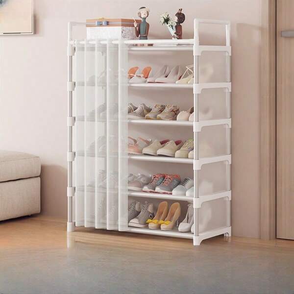 Multi-Tier Shoe Rack With Curtain, Easy Assembly, Minimalist Design, Dust-Proof, Multi-Function, Space-Saving For Dorms