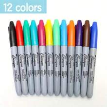 12pcs Fine Tip Black Permanent Marker Pens, Assorted Color Markers Suitable For Office, School And Craft Projects