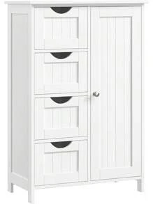 Mobile per vasca da bagno, mobile indipendente, mobile in legno con 4 cassetti e anta, ripiano regolabile, per soggiorno, cucina, corridoio, bianco LHC41W