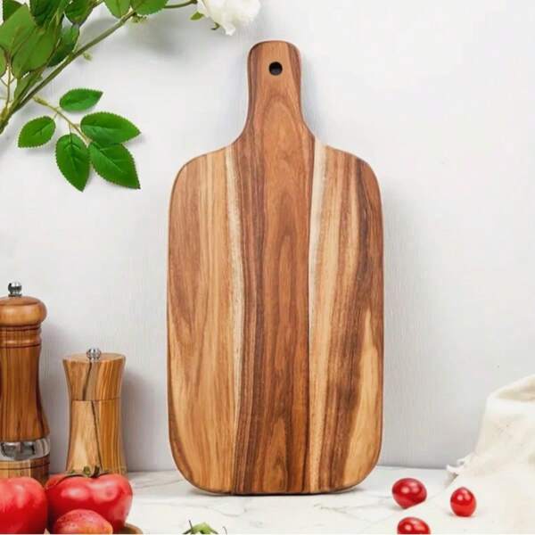 1 Pc Red Sandalwood Cutting Board - Wooden Kitchen Tray, Fashionable Long Handle, Solid Wood, For Cutting Meat, Cheese, Bread, Vegetables And Fruits - Charcuterie Board Cheese Serving Platter, Ideal For Food Slicing And Display, Essential For Modern Country Kitchen. Mother's Day Gift, Wedding Kitchenware.