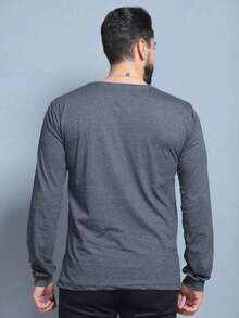 Women's Men's Blouse Plain T-Shirt Unisex Long Sleeve Round Neck 100% Cotton - 深灰色 - 查看 4