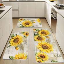 Anti-Slip Sunflower Pattern Kitchen Mat - Oil Resistant, Waterproof, Crystal Velvet Material, Machine Washable, Stain Resistant - Suitable For Entryways, Living Rooms, Laundry Rooms, Bathrooms, Etc. - Spring And Summer Decor - Multicolor - View 2