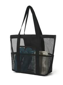 Bolsa de playa de malla de poliéster hueca de gran capacidad, bolsa de lavado para viajes, bolsa de almacenamiento para natación, bolsa de playa minimalista de malla, regalo del Día de la Madre para mamá