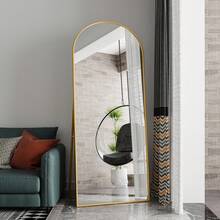 Full-Length Mirror, 80 X 180 Cm, Curved Standing Mirror, Full-Length Mirror, Wall-Mounted, Leaning Mirror, Standing Mirror, Full-Length Mirror As A Dressing Mirror For The Living Room, Gold - 金色-80x180cm - 查看 6