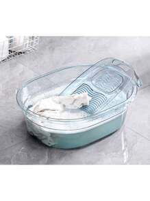 Transparent PET Laundry Tub With Detachable/Non-Detachable Washboard, Non-Slip Base Free Wall Hook - Scrubbing Basin For Efficient Clothes Washing, Suitable For Households Back To School