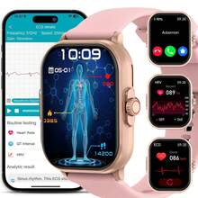 Marsyu Advanced ECG+HRV Smartwatch For Men & Women, 2.01" HD Screen, Real-Time Health Monitoring: Heart Rate, Blood Pressure, Blood Oxygen (SPO2), Apnea Alerts, Stress/Sleep Tracking, Fitness Tracker With Weather & Call Notifications,  Compatible With IOS/Android - pink silicone - 查看 2