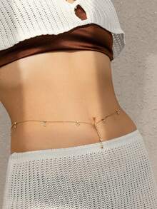 Rhinestone Body Chain Sexy Belly Button Ring With Waist Chain Shiny Crystal Navel Ring Dangling Belly Chain Beach Bikini Body Chain CZ Body Piercing Jewelry For Women - Multicolor - View 1