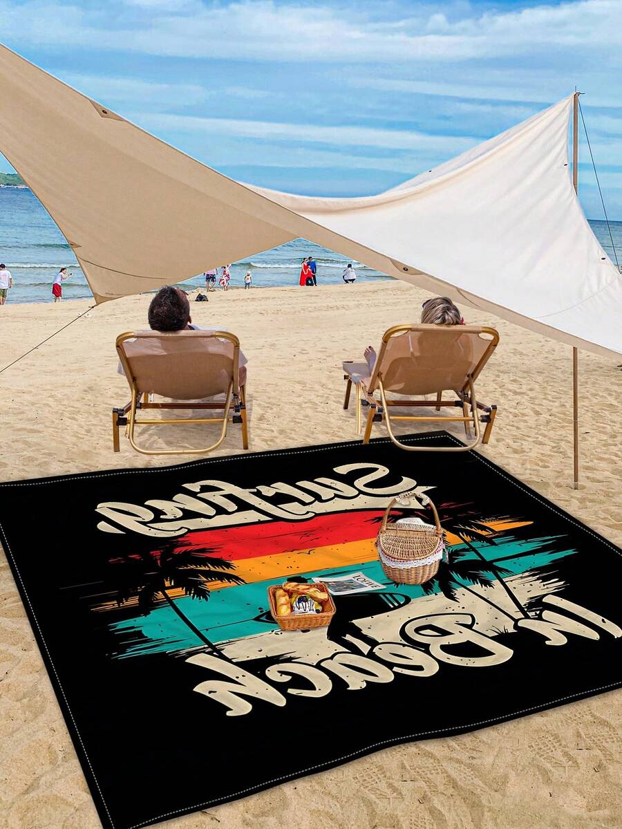 1pc Waterproof & Sand-Proof Outdoor Picnic Mat/Beach Towel, New Design, Fresh Pattern, Suitable For Camping & Picnic - Multicolor - View 1
